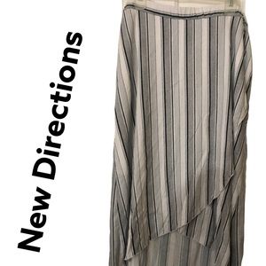 New Directions Black & Gray Striped Asymetrical Pullon Skirt L NWT